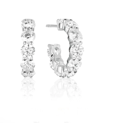 SJ-E42115-CZ-SS SIF JAKOBS Belluno Creolo Earrings 925 Sterling silver with rhodium, polished surface with facet cut white zirconia.