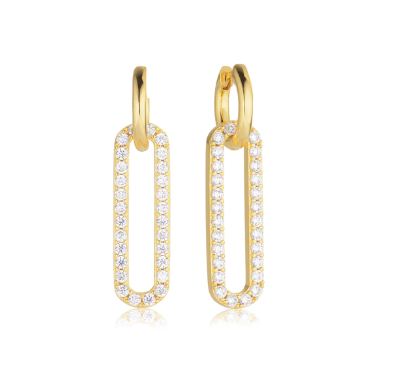 SJ-E42220-CZ-YG SIF JAKOBS Capizzi Lungo Earrings 18 karat gold plated 925 Sterling silver, polished surface, and handset with facet cut white zirconia.