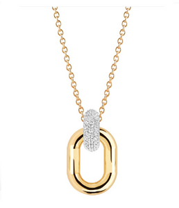 SJ-P62018-CZ-SG45-60 SIF JAKOBS Capri Due Pendant - 18 karat gold plated 925 Sterling silver, polished surface and facet cut white zirconia.