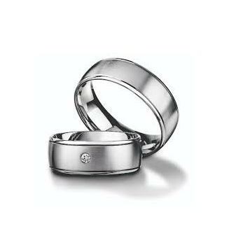 Furrer Jacot 18ct White Gold Matt Finish Diamond Set Wedding Ring