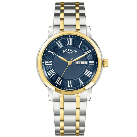 Rotary Heritage 2-Tone Stainless Steel and Gold Plated Bracelet Day and Date Watch
