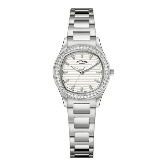 Rotary Ladies Brilliance Stainless Steel and Stone Set White Dial Bracelet Watch