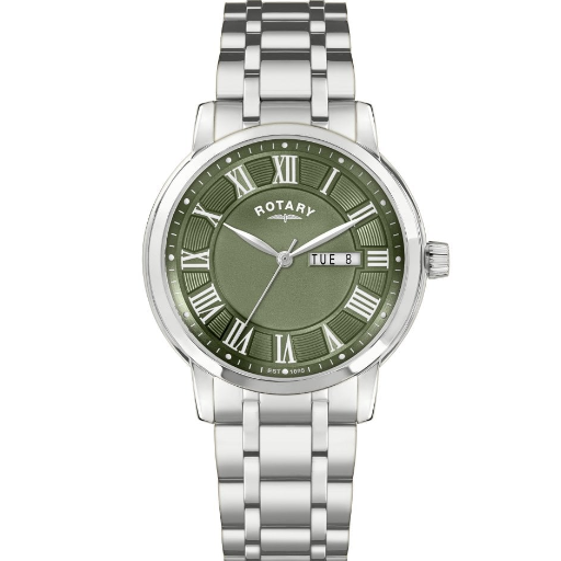 Rotary Heritage Stainless Steel Bracelet Green Dial Day and Date Watch