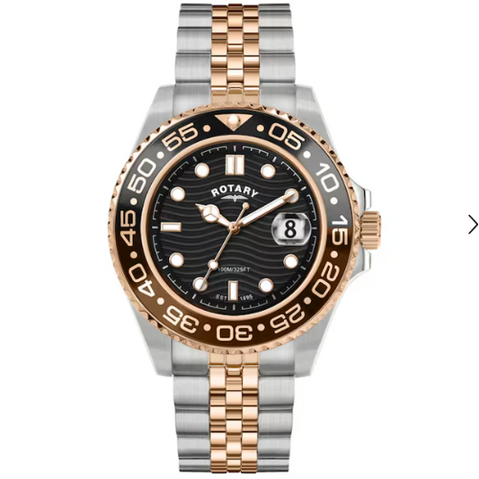 Rotary Apex100 2-Tone Stainless Steel and Rose Gold Plated Divers Bracelet Watch