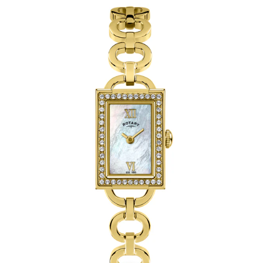 Rotary Ladies Cocktail Gold Plated Stainless Steel and Stone Set Fancy Bracelet Watch
