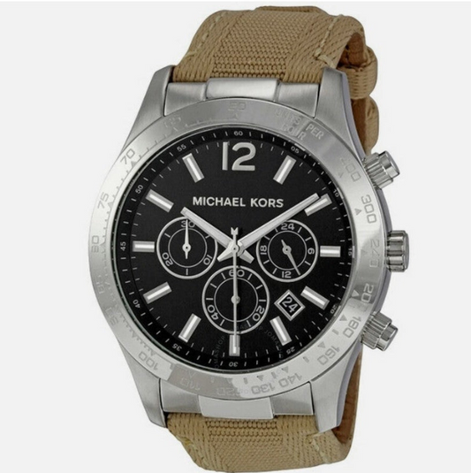 Michael Kors Quartz Nylon Khaki Strap Black Dial Watch MK8187