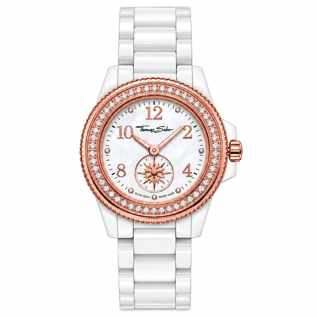 Thomas Sabo Glam & Soul Rose Gold Plated Stainless Steel & White Ceramic Bracelet Watch