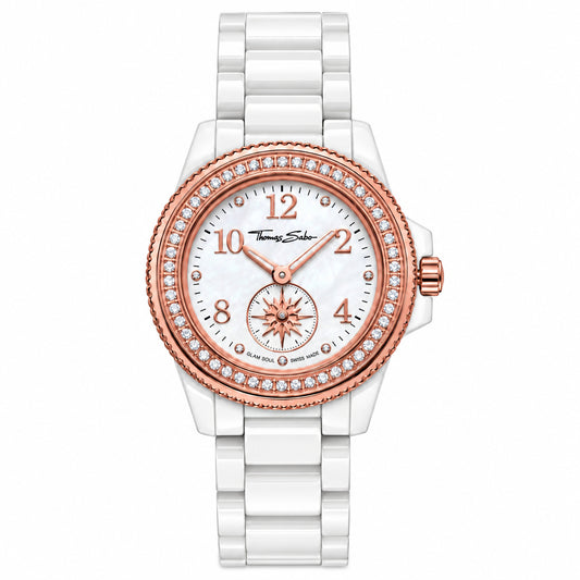 Thomas Sabo Glam & Soul Rose Gold Plated Stainless Steel & White Ceramic Bracelet Watch