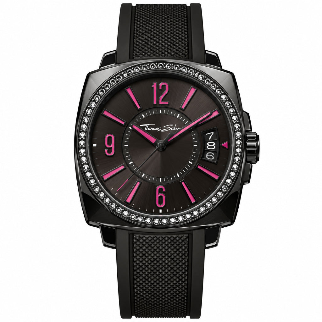 Thomas Sabo Rebel at Heart Black Stainless Steel Watch on Black Rubber Strap