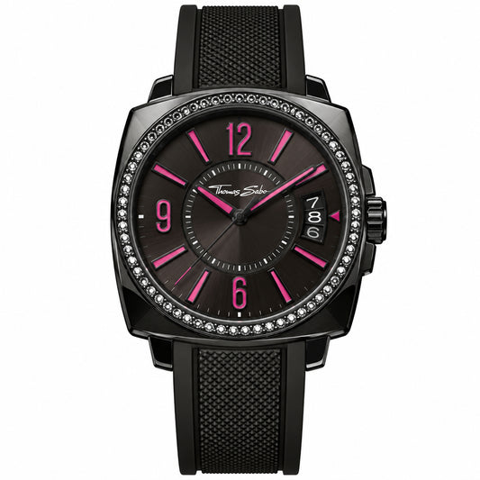 Thomas Sabo Rebel at Heart Black Stainless Steel Watch on Black Rubber Strap