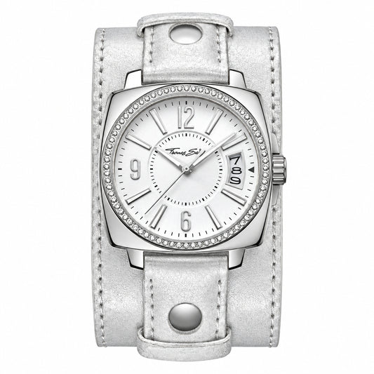 Thomas Sabo CZ Set Watch on Silver Leather Cuff Strap