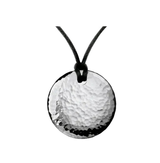 CK Calvin Klein Stainless Steel Round Hammered Finish Pendant on Black Cord KJ68AP010100