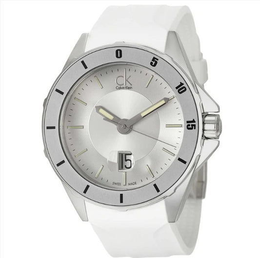 CK Calvin Klein Stainless Steel Watch on White Silicon Strap K2W21YM6