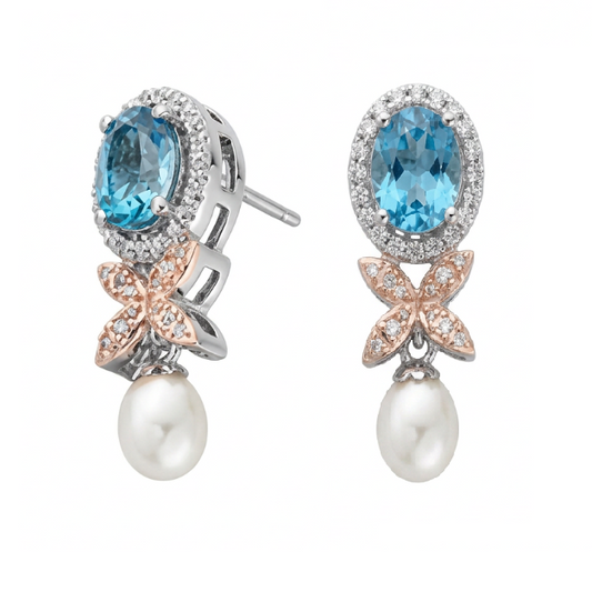 Clogau Silver /9ct London Blue Topaz set drop earrings