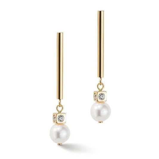 Coeur de Lion Stainless Steel gold coloured Fresh water pearl drop earrings 1102/21-1416