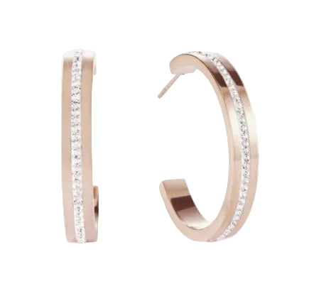 Coeur de Lion Stainless Steel Rose Gold Coloured Crystal set hoop earrings 0149/21-1822