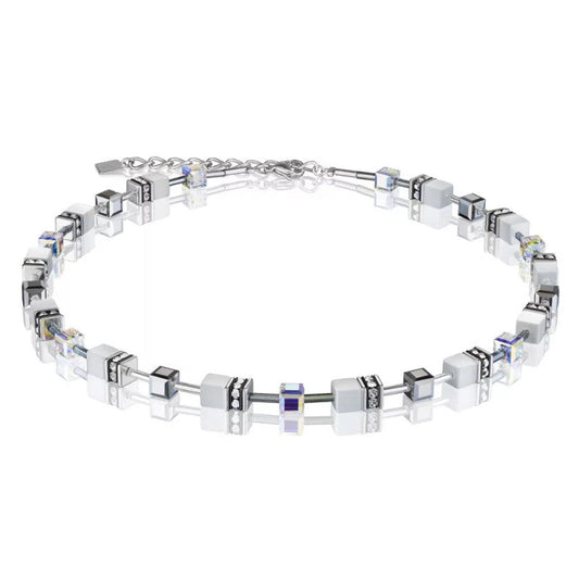 Coeur de Lion Stainless Steel White Rock Crystal Geo Cube Necklace 4020/10-1400