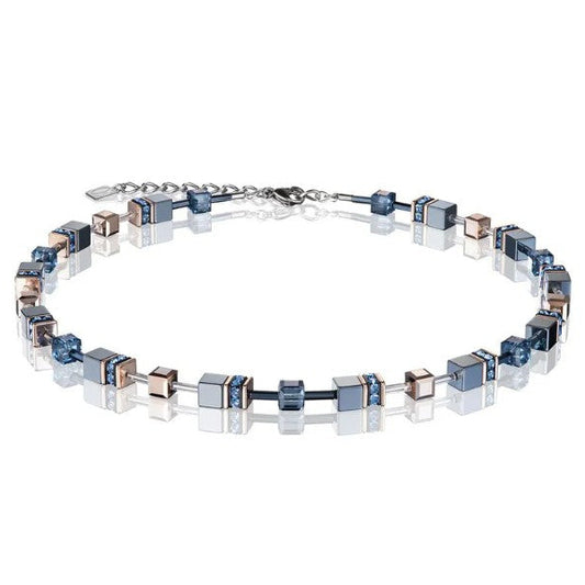 Coeur De Lion Ladies GeoCube Swarovski Crystals Blue And Rose Gold Necklace 4015/10-0735