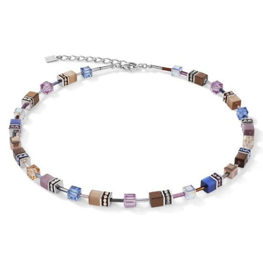 Coeur de Lion Stainless Steel Brown, Blue &amp; Lilac Geo Cube Necklace 2839/10-0740