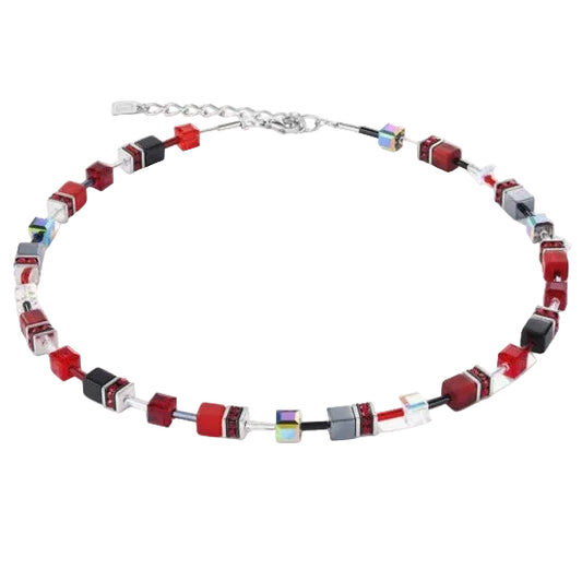 Coeur de Lion Stainless Steel Red & Grey Geo Cube Necklace 4014/10-0312
