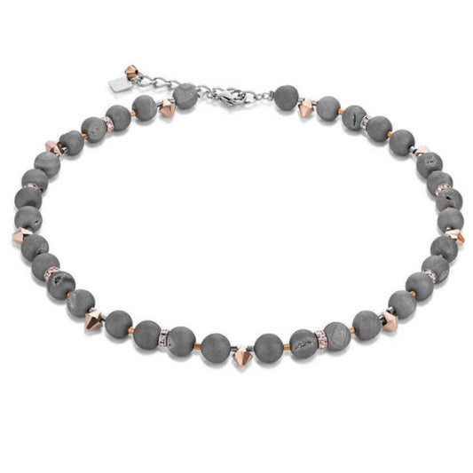 Coeur de Lion Stainless Steel Crystal & Grey Agate Beaded Necklace 4782/10-1200