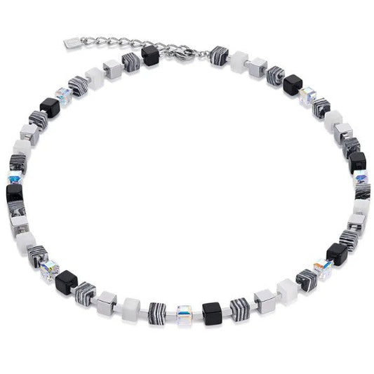 Coeur de Lion Stainless Steel Black, White Geo Cube Necklace 4882/10-1314