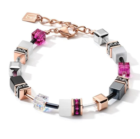 Coeur De Lion Geocube® Rose Gold, White & Pink Bracelet 4013/30-0400