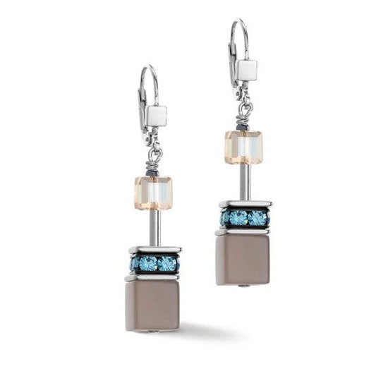 Coeur de Lion Stainless Steel Geo Cube Aqua beige drop earrings 4505/20-2010