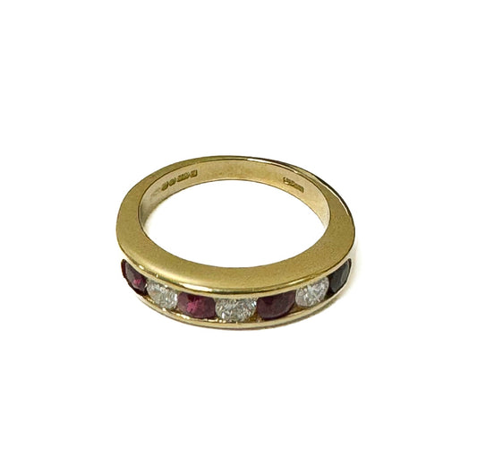 18ct Yellow Gold Ruby & Diamond Set Eternity Ring Pre-Loved