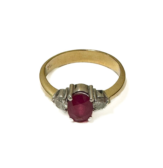 18ct Yellow Gold Ruby & Diamond Ring - Pre-Loved