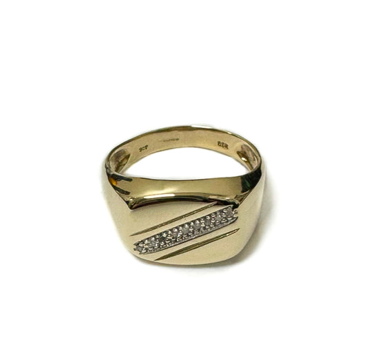 9ct Yellow Gold Diamond set Signet ring  - Pre-Loved