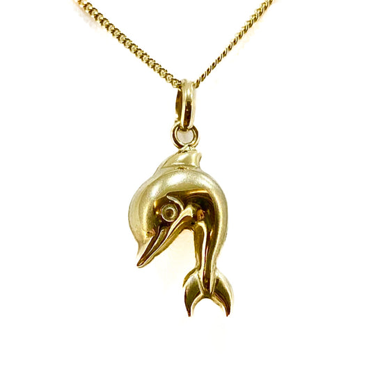 14ct Yellow Gold Dolphin Charm Pendant Pre Loved