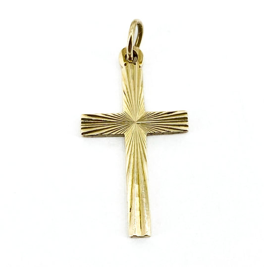 9ct Yellow Gold Small Patterned Cross Pendant pre-loved
