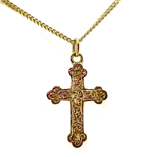 9ct Yellow Gold Fancy Patterned Cross Pendant Pre Loved