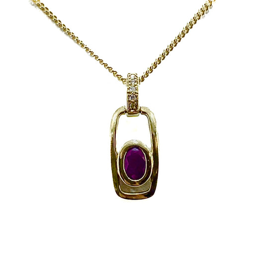 9ct Yellow Gold Ruby and Diamonds Set Pendant Pre Loved