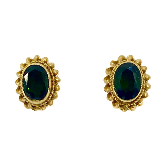9ct Yellow Gold Oval Iodite Stud Earrings Pre Loved