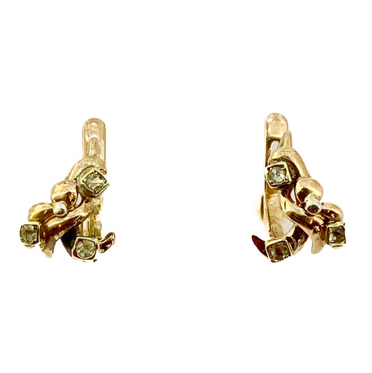 14ct Two Tone Yellow and White Gold Stone Set Earrings Pre Loved