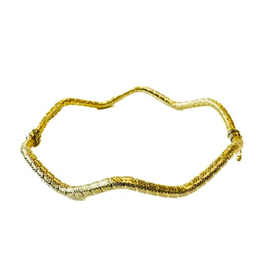 PLB11 Preloved 18ct Y/G Wave Hinged Bangle 4.4grms