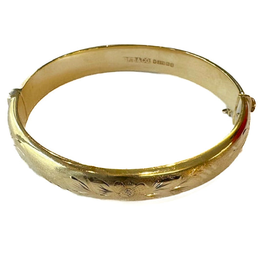 PLB13 Preloved 9ct Y/G Engraved Hinge Bangle 17.4grms