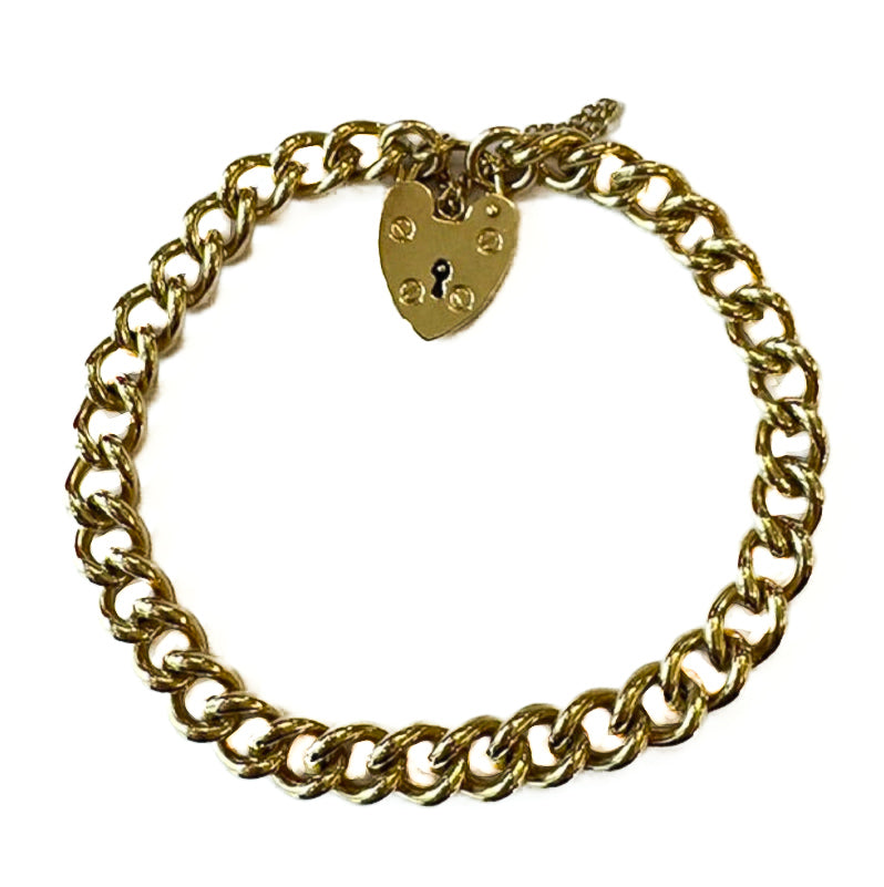 PLB17 Preloved 9ct Y/G Charm bracelet with Padlock and Safety chain 22.8grms