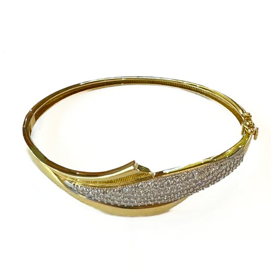 18ct Yellow Gold Pave CZ Set Hinged Bangle Pre Loved