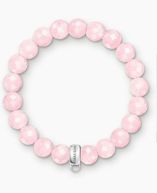 Thomas Sabo Charm Club Elasticated Pink Beaded Bracelet with Sterling Silver Charm Carrier