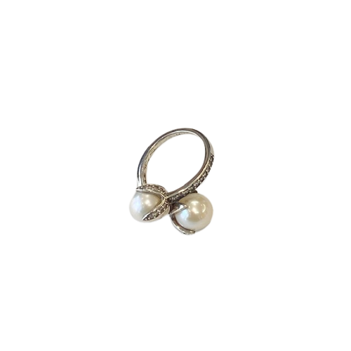 Thomas Sabo Sterling Silver Double Pearl and CZ set ring TR2079-167-14-54 Size N