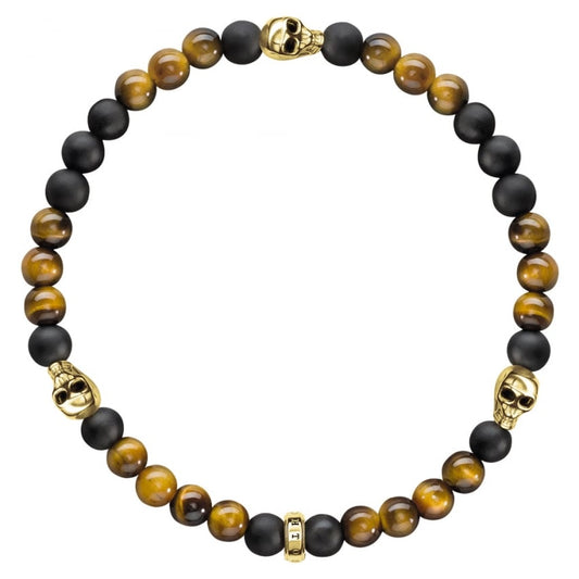 Thomas Sabo Gold Plated Sterling Silver Skull & Tigers Eye Beaded Bracelet