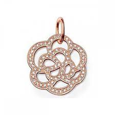 Thomas Sabo Rose Gold plated Sterling Silver CZ Pave set Flower pendant