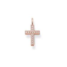 Thomas Sabo 18ct Rose gold plated Sterling Silver CZ set Cross Pendant