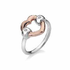 Hot Diamonds Sterling Silver Rose Gold Diamond Open Heart Ring DR130