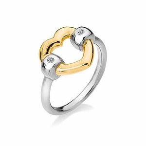 Hot Diamonds Sterling Silver Yellow Gold Diamond Open Heart Ring DR148