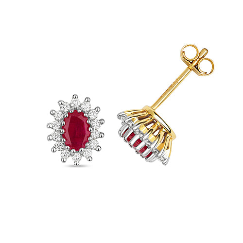 9ct Yellow Gold Ruby & Diamond Cluster Earring