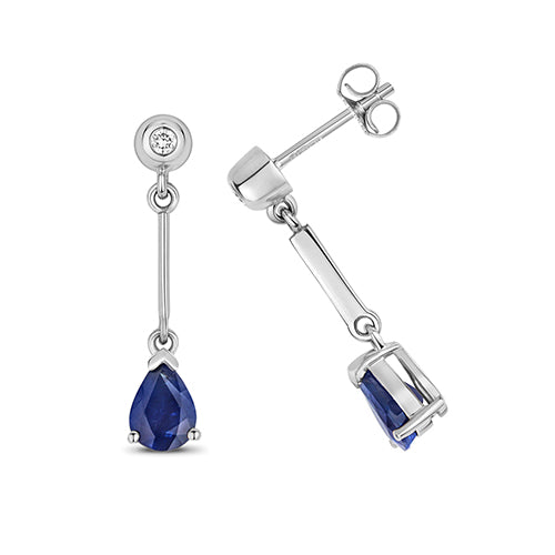 9ct White Gold Sapphire & Diamond Drop Earrings